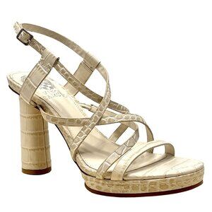 Vince Camuto Neloette Ivory Leather Croc Texture Platform Heel Sandal Sz 5.5 NEW